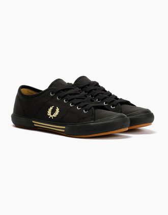 Fred Perry Mens Fred Perry B708 Vintage Tennis Canvas Mens Black/Champagne Trainers - Size: 11
