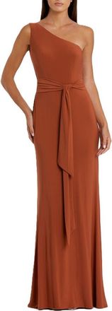 Mac Duggal Jersey One Shoulder Belted Trumpet Gown in Brick at Nordstrom, Size 12