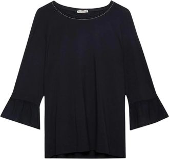 Elena Miro T-shirt met ruches en kettingdetail - Dames - Longsleeves - Blauw - L - Tops