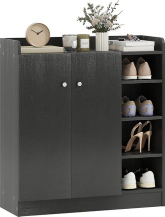 OEM Mueble Zapatero De 2 Puertas Zapatero Estrecho Con Estantes Ajustables Para 12 Pares De Zapatos 83x30x90 Cm Negro