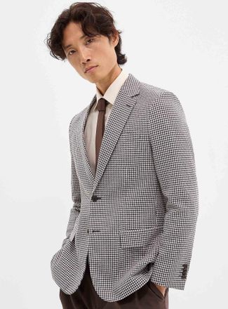 Le 31 Mens Espresso houndstooth jacket Linen-blend weave by Fitecom London fit - Semi-slim
