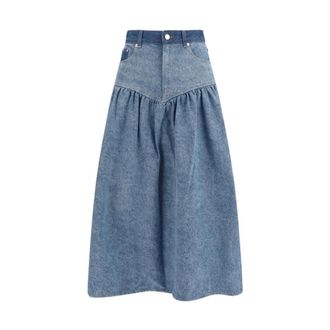Ganni Denim Skirts, female, Blue, Size: XS Heavy Washed Denim Midi Skirt