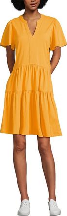 Lands End Cotton Jersey Tiered Mini Dress in Sweet Mango at Nordstrom, Size X-Small