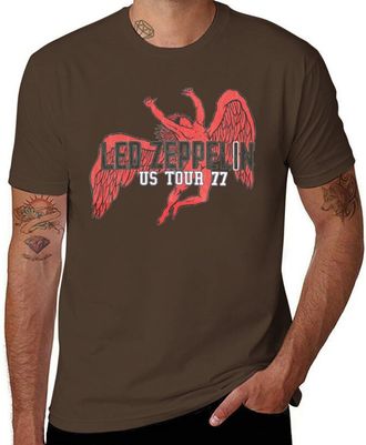 Generic Led Music Zeppelin US Tour 77 Icarus T-Shirt - Vintage Rock Concert Graphic Tee for Men and Women,Cotton Music Merch Dark Coffee-Style 4XL