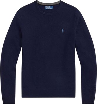 Ralph Lauren Truien & Vesten, Heren, Blauw, XL, Wol, Merino wollen trui met ronde hals