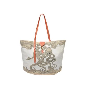 Inou&iuml; Editions Tassen, Dames, Grijs, ONE Size, Leer, Grand sac shopping en toile imprim&eacute; Octopussy