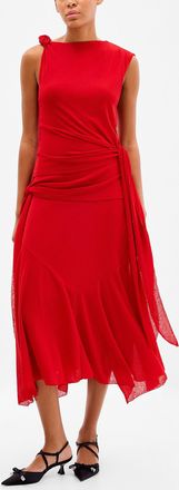 Ganni Womens Asymmetrical knots red dress