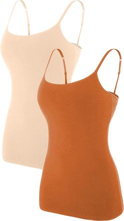 Charmleaks Women Cotton Camisole Shelf Bra Cami Tank Tops Adjustable Spaghetti Strap Nude/Terracotta XXL
