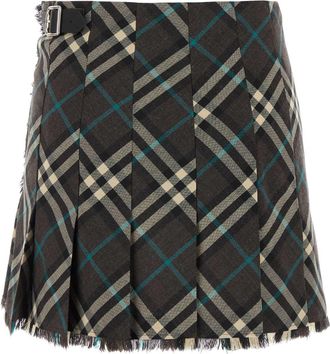 Burberry Womens Tartan Wool-Blend Skirt Black Polyester