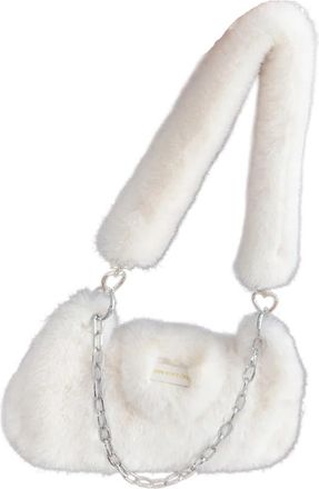 Generic Womens Plush Bags Plush Shoulder Bag Solid Color Womens Ladies Armpit Bags Chain Female Handbag Purse(White)