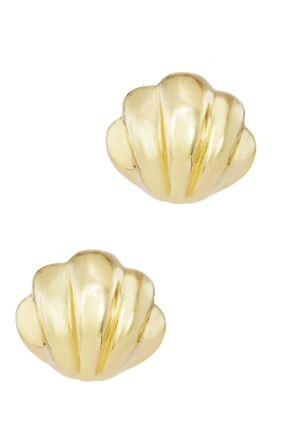 Savvy Cie Jewels GOLD PLATED OVER BRASS SEASHELL SHAPE STUD EARRINGS