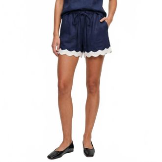 Naked Zebra Scallop Trim Linen Shorts In Navy