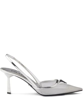 Prada 75mm triangle-logo slingback pumps - women - Mesh/Calf Leather/Calf Leather/Calf Leather/Rubber - 36.5 - White