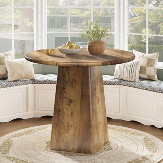 Tribesigns Tribesigns 80cm Round Dining Room Table for 2-4, Farmhouse Small Kitchen Dinner Table with Square Base for Dining Room Living Room, Rustic Brown