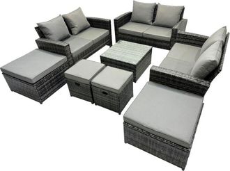 Fimous Fimous - pe Rattan Garden Furniture Set Lounge Double Seat Sofa Coffee Table Set with 4 Stools Dark Grey Mixed