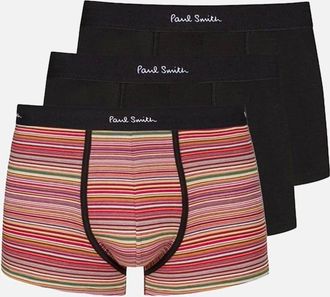 Paul Smith Mens 3-Pack Signature Stripe & Solid Boxer Trunks, Black/multi - Size: 32/34/35