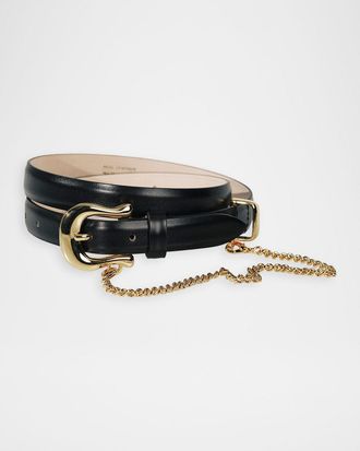 D&eacute;hanche Luzia Chain-Embellished Leather Belt