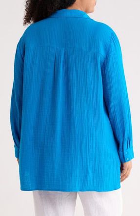 Eileen Fisher Classic Collar Easy Organic Cotton Button-Up Shirt in Ibiza at Nordstrom, Size 2X