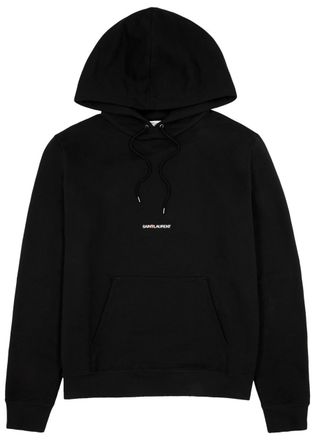 Saint Laurent Logo Hooded Cotton Sweatshirt - Black - S