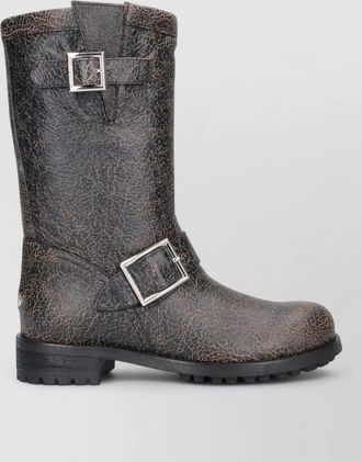 Jimmy Choo London leather mid-calf biker boots