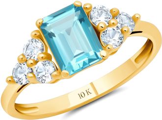 MAX + STONE 10k Yellow or White Gold Gemstone Emerald Cut Birthstone Anniversary Ring