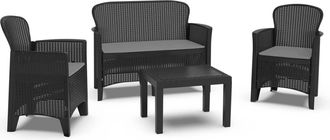 Dmora Set Salotto Da Esterno Anny, Set Da Giardino, Salottino Effetto Rattan, 100% Made In Italy, 1 Divano, 2 Poltrone E 1 Tavolino Contenitore, Antracite -