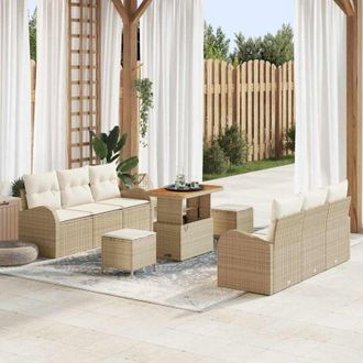 vidaXL Conjunto De Sof&aacute; De Jard&iacute;n Con Coj&iacute;n 9 Pcs Beige Polirat&aacute;n Vidaxl