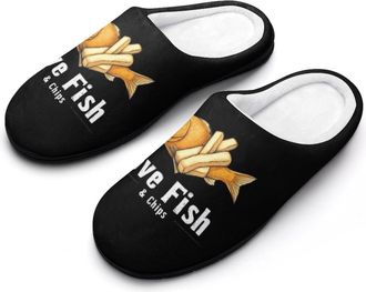 Generic I Love Fishes Chips Funny Mens Slippers Cotton Warm House Shoes Memory Foam Sandals Print Size 7-14
