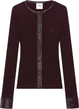 Courr&egrave;ges Vinyl-trim Ribbed-knit Cardigan