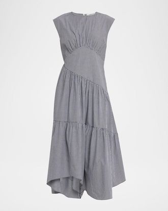 Frame Denim The Check Gathered Midi Dress