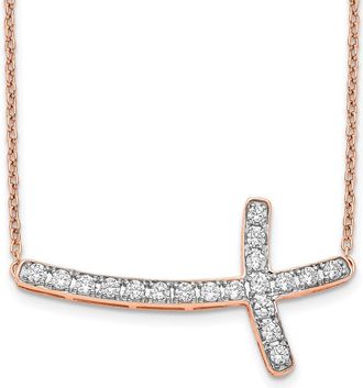 Diamond2Deal 14K Gold 1/2 Ct Lab Grown Diamond Sideways Cross Pendant Necklace 18 Clarity VS, Color G-H