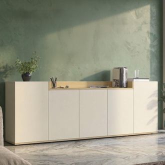 Dmora Aparador Cordele, C&oacute;moda 7 Estantes, Apertura De Batiente Hecho En Italia, 5 Puertas, 200x35x70h Cm Blanco Cashmere