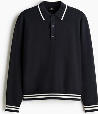H&M Langarm-Poloshirt in Relaxed Fit - Blue