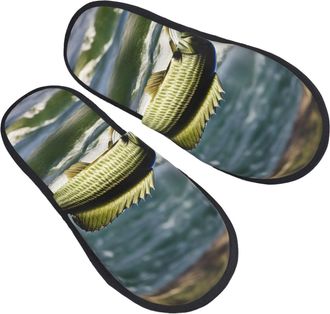 Generic Bass Fishing Wave Men Women House Shoes Warm Sliders Fluffy Shoes For Winter Bedroom Outdoor M