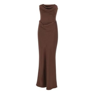 Rotate Corsage Lange Jurk - Dames - Avondkleed - Bruin - M - Polyester - Kleedjes