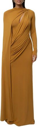 JLUXLABEL Draped Elegance Long Sleeve Gown in Gold at Nordstrom, Size X-Small