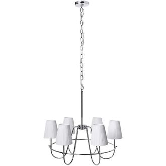 Beliani 6-Light Pendant Chandelier Silver Metal Base Fabric Shades Traditional Style Living Room Dining Room YAMETHIN