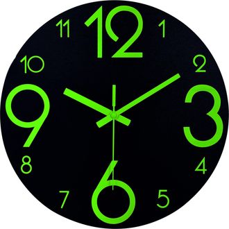 OEM Reloj De Pared Luminoso De 30 Cm - Reloj De Pared Fluorescente Silencioso - Reloj De Pared Decorativo Grande Para Cocina, Oficina Y Dormitorio (negro)