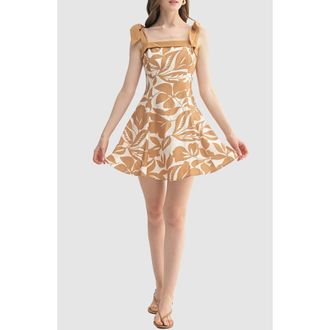 Lush Contrast Shoulder Tie Minidress in Taupe Cream at Nordstrom Rack, Size Medium