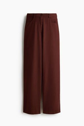 H&M Linen-blend Trousers in Dark Brown at Nordstrom, Size 12