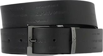 Emporio Armani Cintura Reversibile con Lettere Impresse All-Over - - Accessories - Uomo - Nero - ONE SIZE