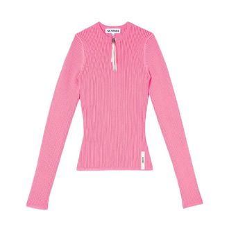 Sunnei Long Sleeve T-Shirts, female, Pink, S, Folded Top