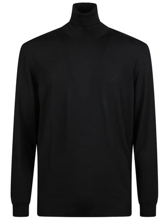 Drumohr Black Fitted Ribbed Turtleneck Sweater