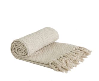 TJ Hughes Honeycomb - Recycled Cotton Throw in Ivory - TJ Hughes