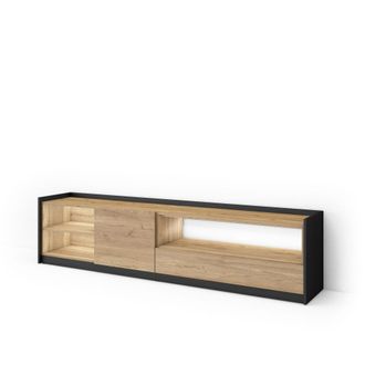 Skraut Home Mueble tv efecto madera roble y negro 207x37x50cm con Led