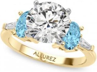 Allurez Round Lab Grown Diamond & Oval Blue Topaz Engagement Ring 14K Yellow Gold (4.18ct)