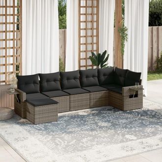 vidaXL Vidaxl - Set De Sof&aacute;s De Jard&iacute;n 7 Piezas Con Cojines Rat&aacute;n Pe Gris