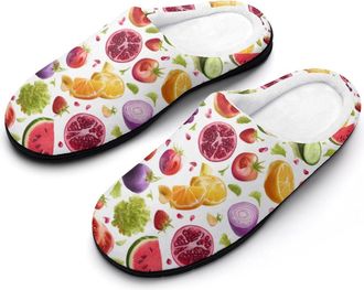 Generic Fruits And Vegetables Mens House Slippers Memory Foam Washable Cotton Slip on Home Shoes
