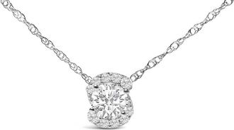House of Brilliance 925 Sterling Silver 1.0 Cttw Lab Grown Round-Cut Diamond Pendant Necklace 18