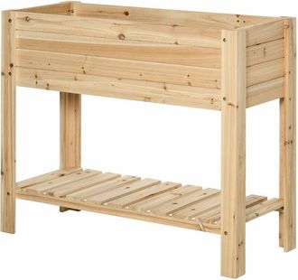 OUTSUNNY Wooden Raised Garden Bed Plant Stand Box with Clapboard 100 x 40 x 84cm